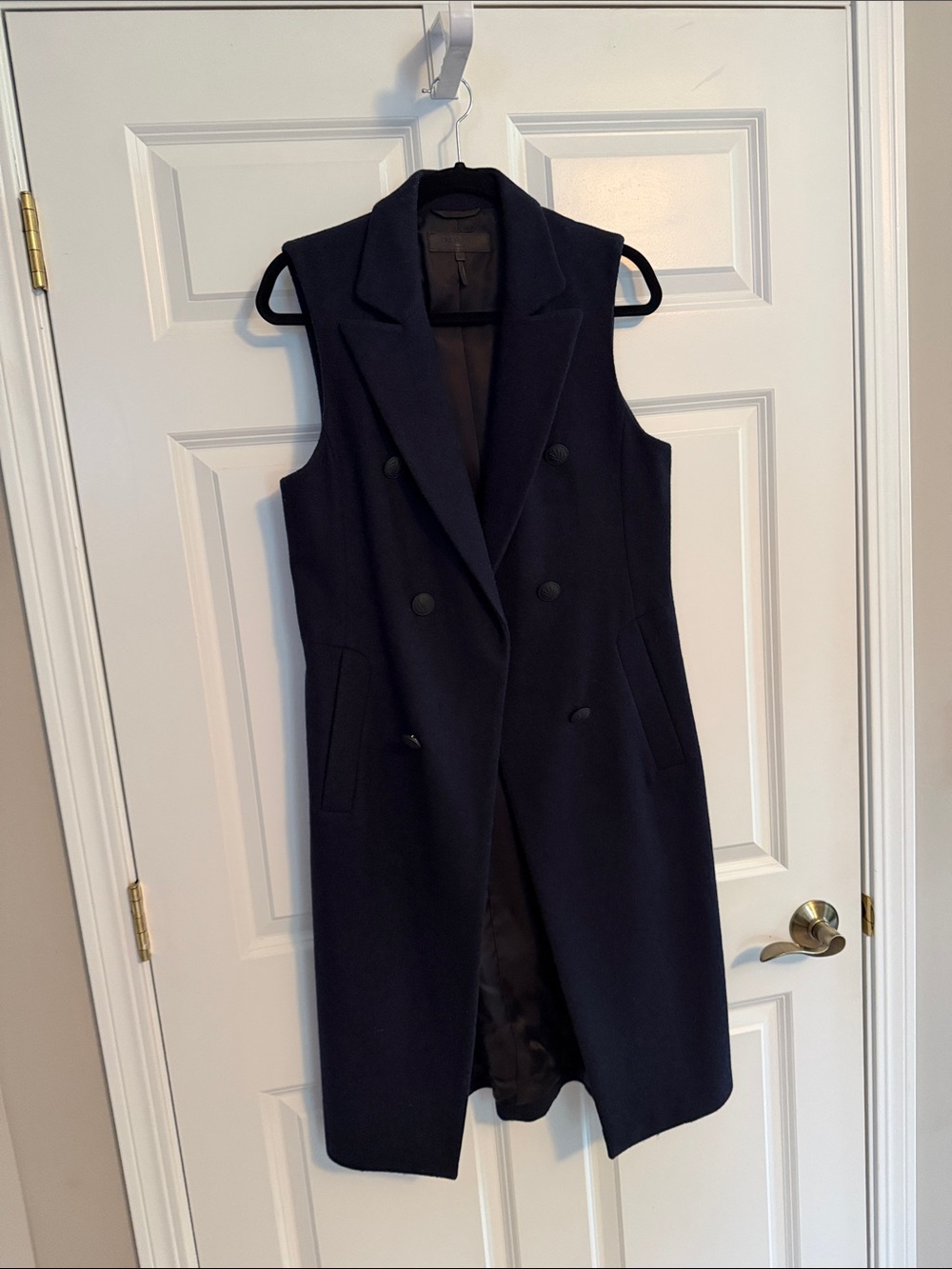 rag & bone Double-Breasted Sleeveless Long Vest in Navy